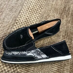 ARIAT Cruiser Shoes Black White Leather Slip On Loafer/Moccasin Womens 10 B